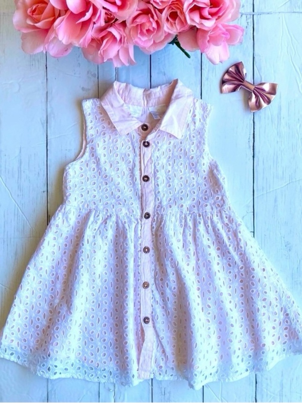 KARDASHIAN KIDS  White Eyelet Button-Front Dress